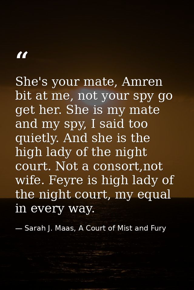 She's your mate, Amren bit at me, not your spy go get her. She is my mate and my spy, I said too quietly. And she is the — Sarah J. Maas, A Court of Mist and Fury