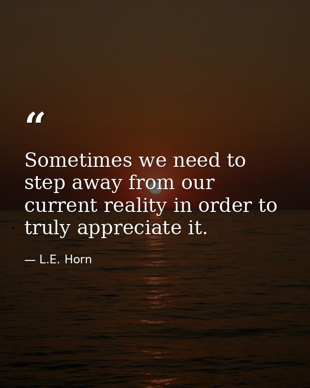 Sometimes we need to step away from our current reality in order to truly appreciate it. — L.E. Horn
