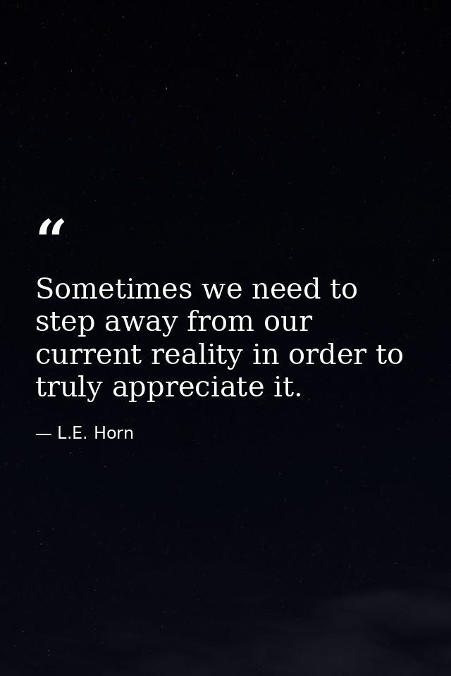 Sometimes we need to step away from our current reality in order to truly appreciate it. — L.E. Horn