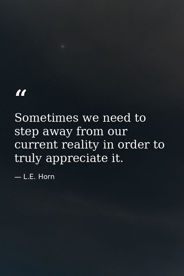 Sometimes we need to step away from our current reality in order to truly appreciate it. — L.E. Horn