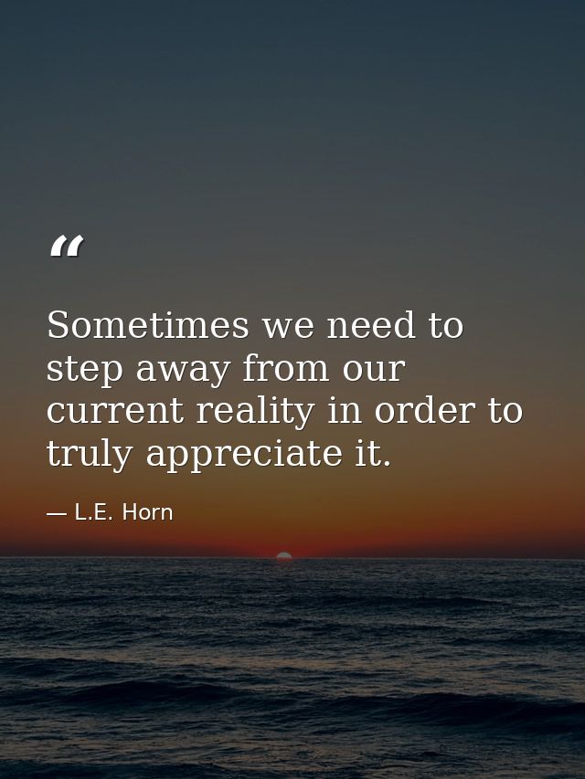 Sometimes we need to step away from our current reality in order to truly appreciate it. — L.E. Horn