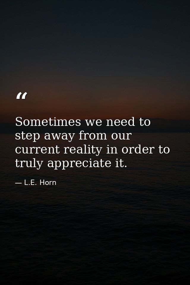 Sometimes we need to step away from our current reality in order to truly appreciate it. — L.E. Horn