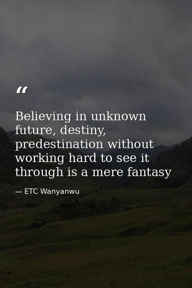 Believing in unknown future, destiny, predestination without working hard to see it through is a mere fantasy — ETC Wanyanwu