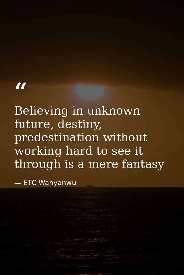 Believing in unknown future, destiny, predestination without working hard to see it through is a mere fantasy — ETC Wanyanwu