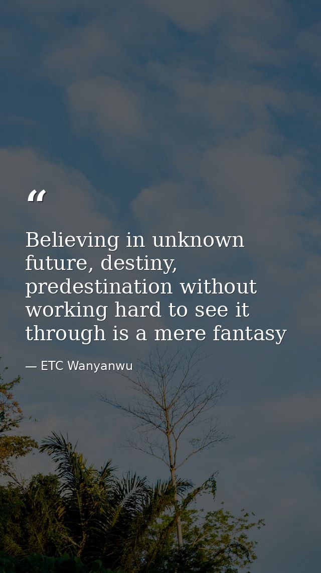 Believing in unknown future, destiny, predestination without working hard to see it through is a mere fantasy — ETC Wanyanwu
