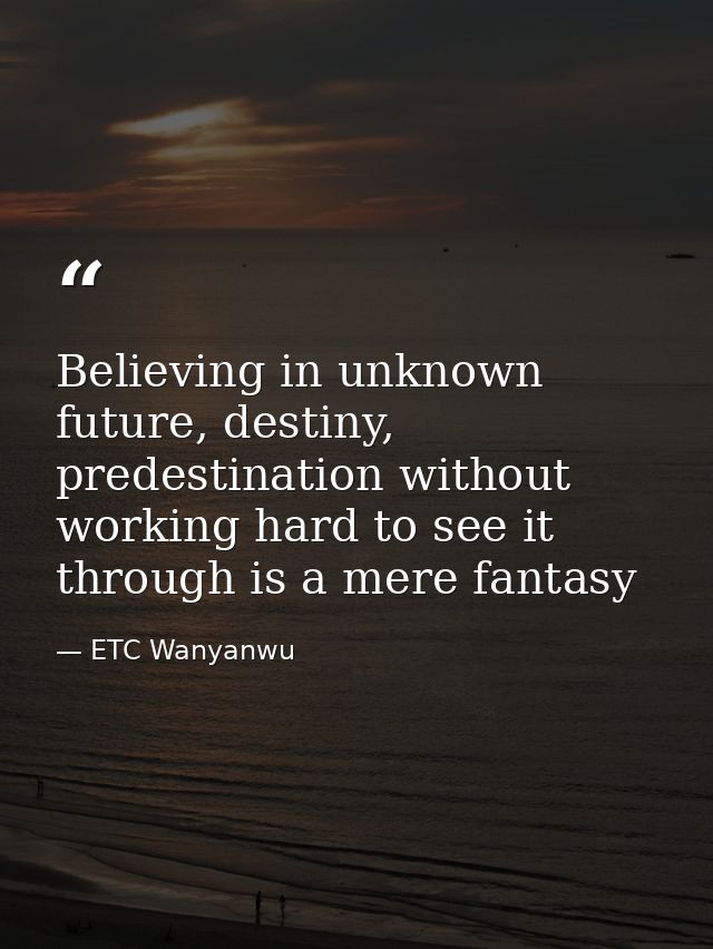 Believing in unknown future, destiny, predestination without working hard to see it through is a mere fantasy — ETC Wanyanwu