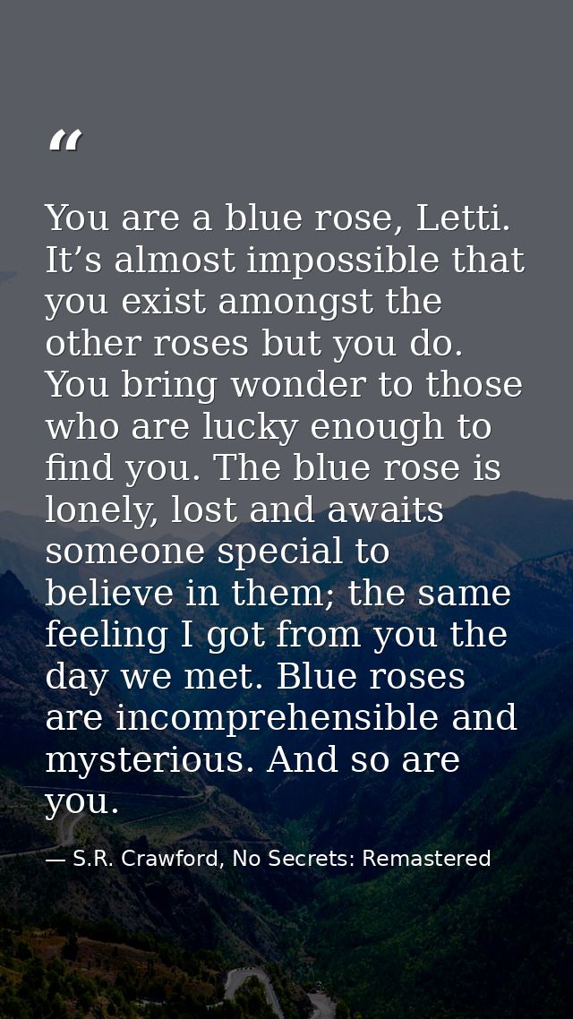 You are a blue rose, Letti. It’s almost impossible that you exist amongst the other roses but you do. You bring wonder t — S.R. Crawford, No Secrets: Remastered