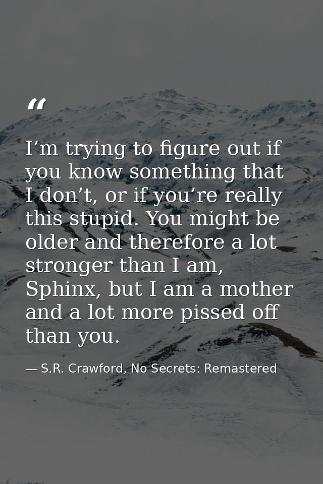 I’m trying to figure out if you know something that I don’t, or if you’re really this stupid. You might be older and the — S.R. Crawford, No Secrets: Remastered