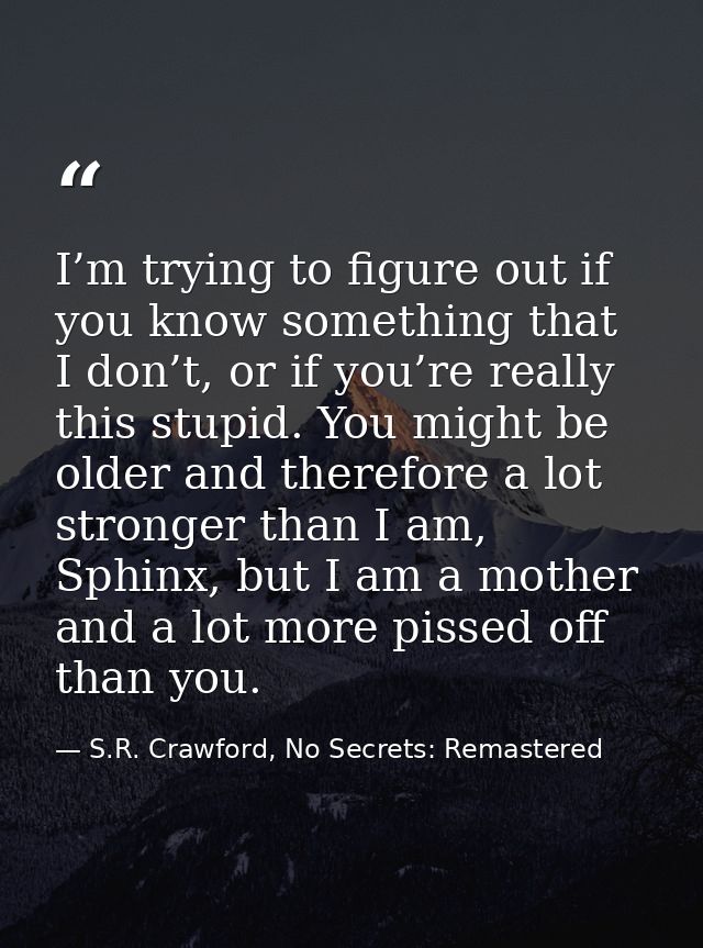 I’m trying to figure out if you know something that I don’t, or if you’re really this stupid. You might be older and the — S.R. Crawford, No Secrets: Remastered