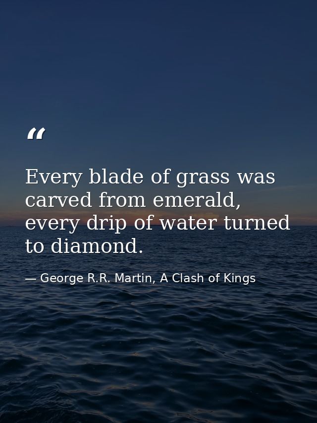 Every blade of grass was carved from emerald, every drip of water turned to diamond. — George R.R. Martin, A Clash of Kings