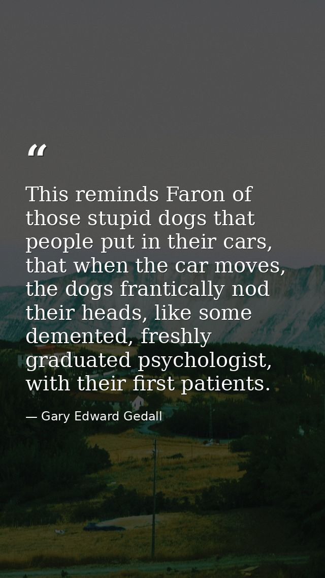 This reminds Faron of those stupid dogs that people put in their cars, that when the car moves, the dogs frantically nod — Gary Edward Gedall