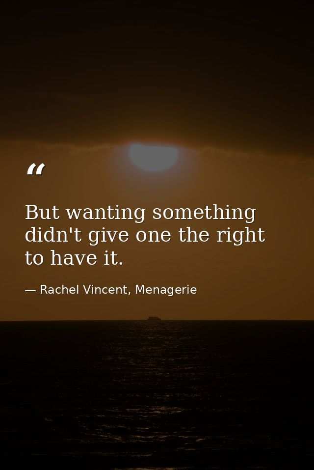 But wanting something didn't give one the right to have it. — Rachel Vincent, Menagerie