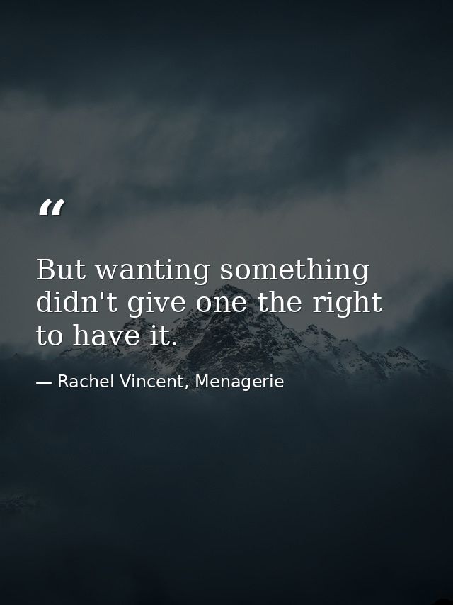 But wanting something didn't give one the right to have it. — Rachel Vincent, Menagerie