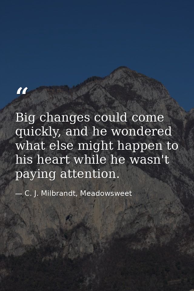 Big changes could come quickly, and he wondered what else might happen to his heart while he wasn't paying attention. — C. J. Milbrandt, Meadowsweet