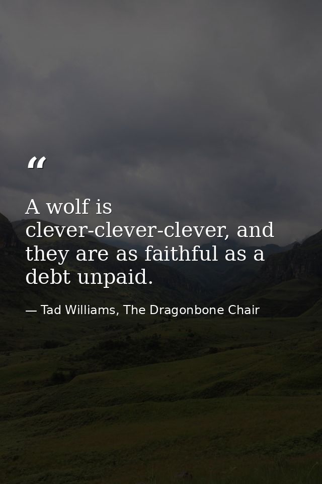 A wolf is clever-clever-clever, and they are as faithful as a debt unpaid. — Tad Williams, The Dragonbone Chair