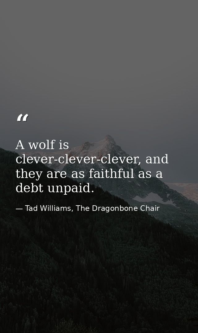 A wolf is clever-clever-clever, and they are as faithful as a debt unpaid. — Tad Williams, The Dragonbone Chair