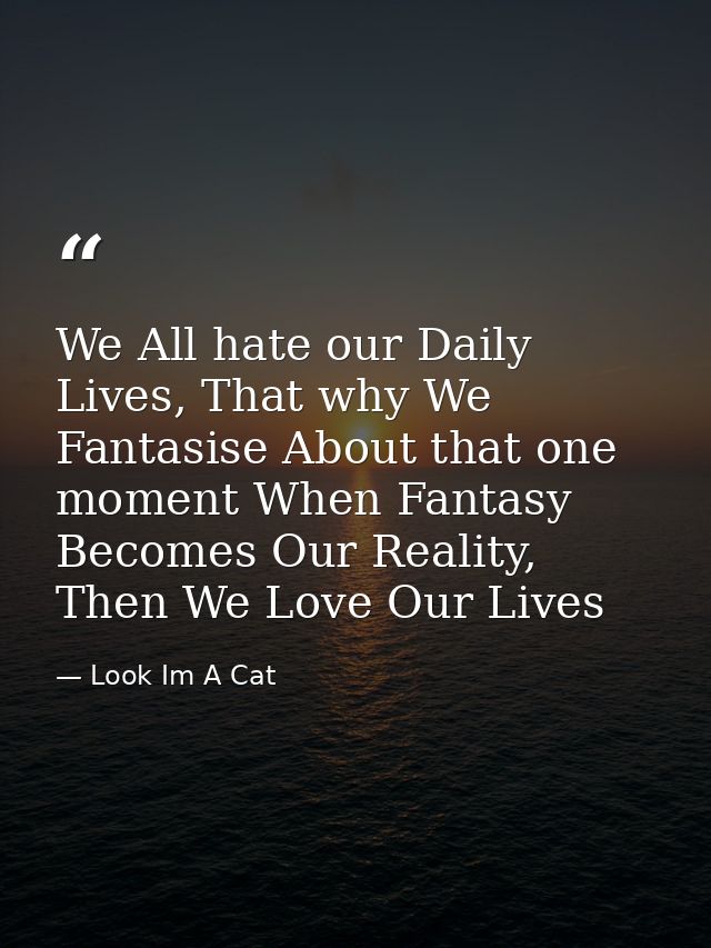 We All hate our Daily Lives, That why We Fantasise About that one moment When Fantasy Becomes Our Reality, Then We Love  — Look Im A Cat