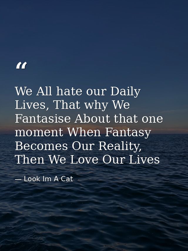 We All hate our Daily Lives, That why We Fantasise About that one moment When Fantasy Becomes Our Reality, Then We Love  — Look Im A Cat