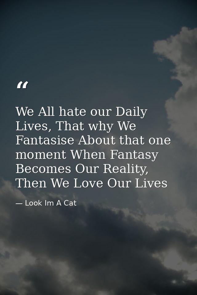 We All hate our Daily Lives, That why We Fantasise About that one moment When Fantasy Becomes Our Reality, Then We Love  — Look Im A Cat
