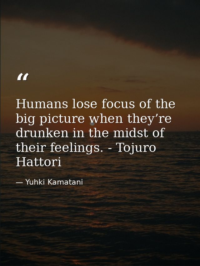 Humans lose focus of the big picture when they’re drunken in the midst of their feelings. - Tojuro Hattori — Yuhki Kamatani
