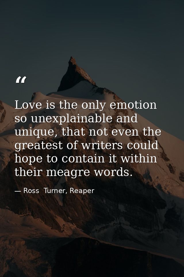 Love is the only emotion so unexplainable and unique, that not even the greatest of writers could hope to contain it wit — Ross  Turner, Reaper