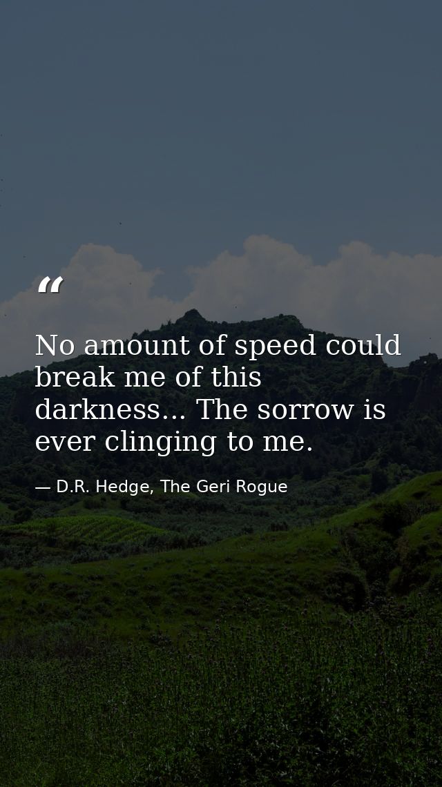 No amount of speed could break me of this darkness... The sorrow is ever clinging to me. — D.R. Hedge, The Geri Rogue
