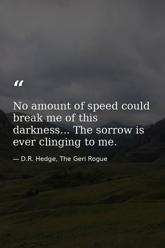 No amount of speed could break me of this darkness... The sorrow is ever clinging to me. — D.R. Hedge, The Geri Rogue