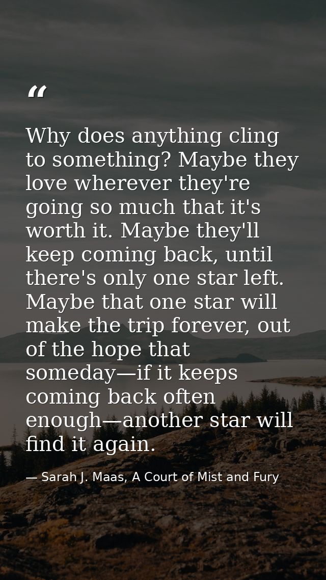 Why does anything cling to something? Maybe they love wherever they're going so much that it's worth it. Maybe they'll k — Sarah J. Maas, A Court of Mist and Fury