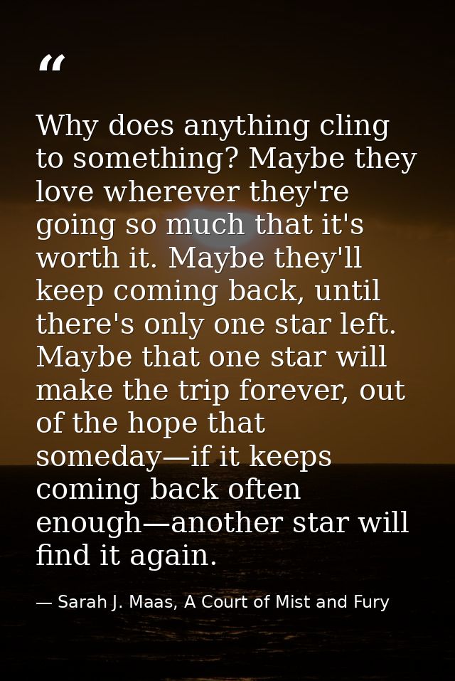 Why does anything cling to something? Maybe they love wherever they're going so much that it's worth it. Maybe they'll k — Sarah J. Maas, A Court of Mist and Fury