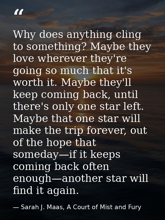 Why does anything cling to something? Maybe they love wherever they're going so much that it's worth it. Maybe they'll k — Sarah J. Maas, A Court of Mist and Fury
