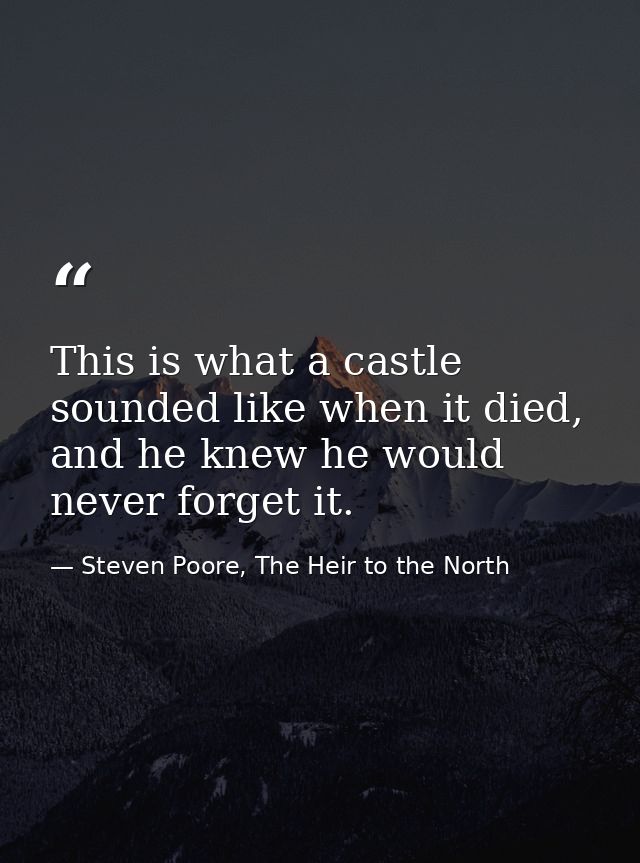 This is what a castle sounded like when it died, and he knew he would never forget it. — Steven Poore, The Heir to the North