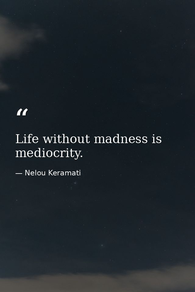 Life without madness is mediocrity. — Nelou Keramati