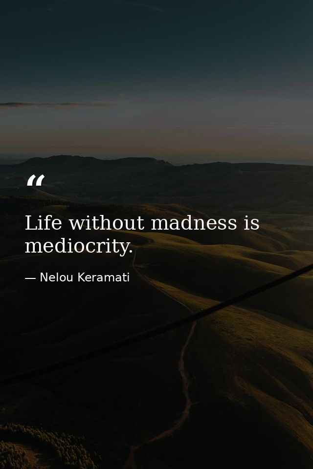 Life without madness is mediocrity. — Nelou Keramati