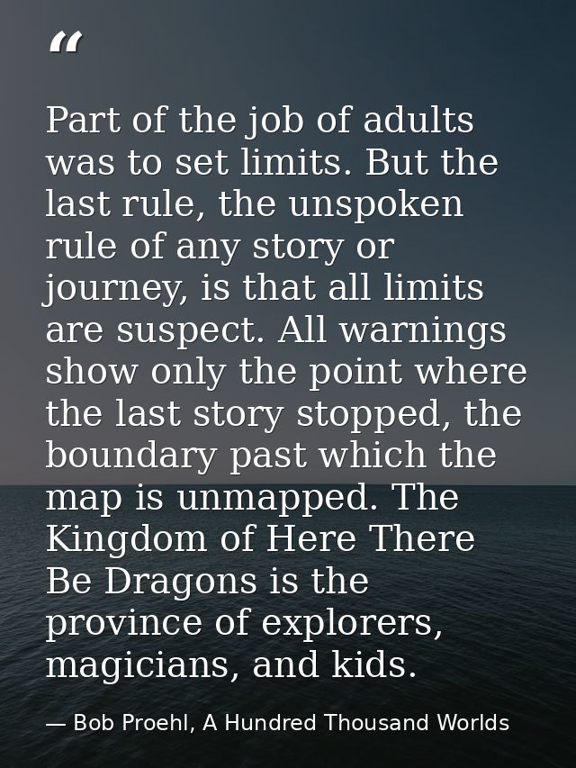 Part of the job of adults was to set limits. But the last rule, the unspoken rule of any story or journey, is that all l — Bob Proehl, A Hundred Thousand Worlds