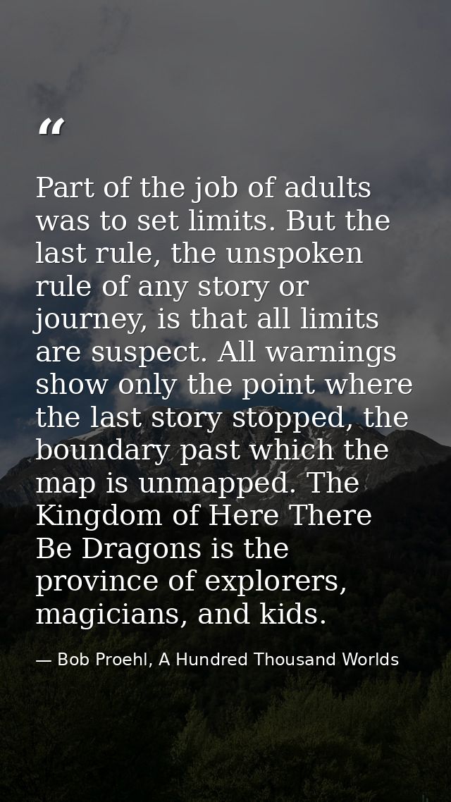 Part of the job of adults was to set limits. But the last rule, the unspoken rule of any story or journey, is that all l — Bob Proehl, A Hundred Thousand Worlds