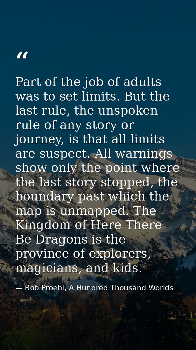 Part of the job of adults was to set limits. But the last rule, the unspoken rule of any story or journey, is that all l — Bob Proehl, A Hundred Thousand Worlds