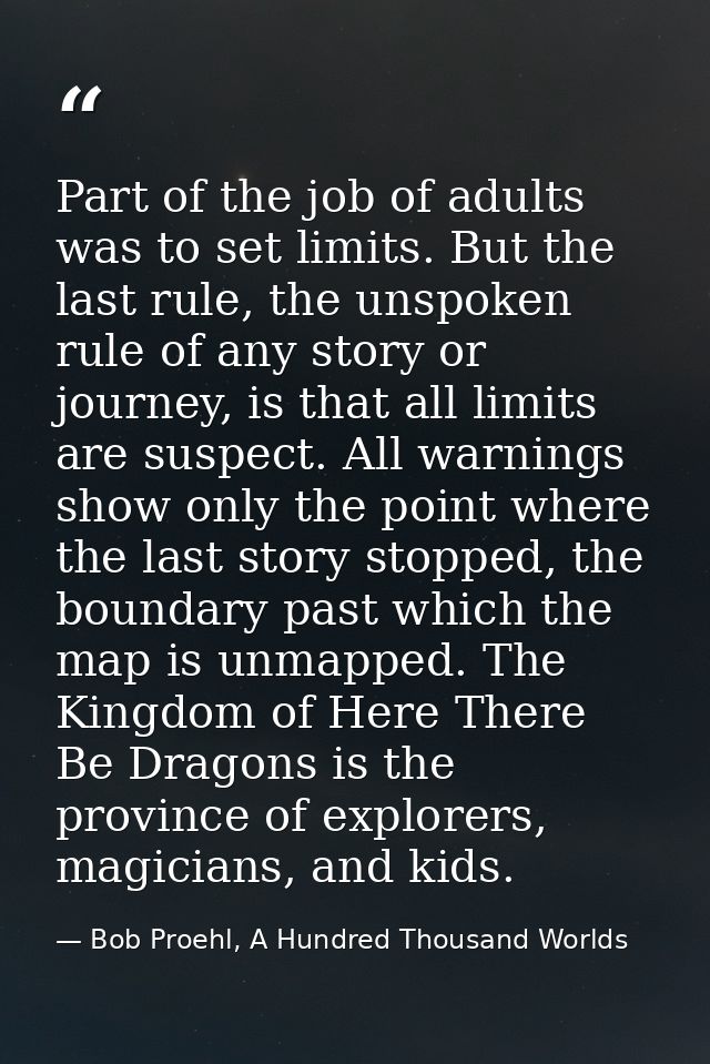 Part of the job of adults was to set limits. But the last rule, the unspoken rule of any story or journey, is that all l — Bob Proehl, A Hundred Thousand Worlds