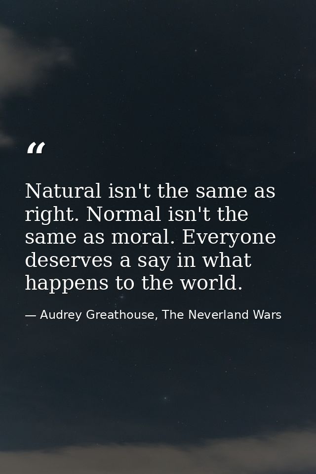 Natural isn't the same as right. Normal isn't the same as moral. Everyone deserves a say in what happens to the world. — Audrey Greathouse, The Neverland Wars