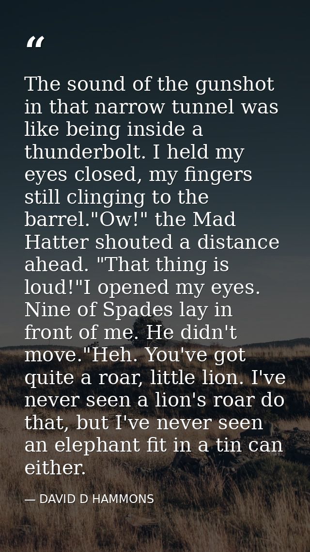 The sound of the gunshot in that narrow tunnel was like being inside a thunderbolt. I held my eyes closed, my fingers st — DAVID D HAMMONS