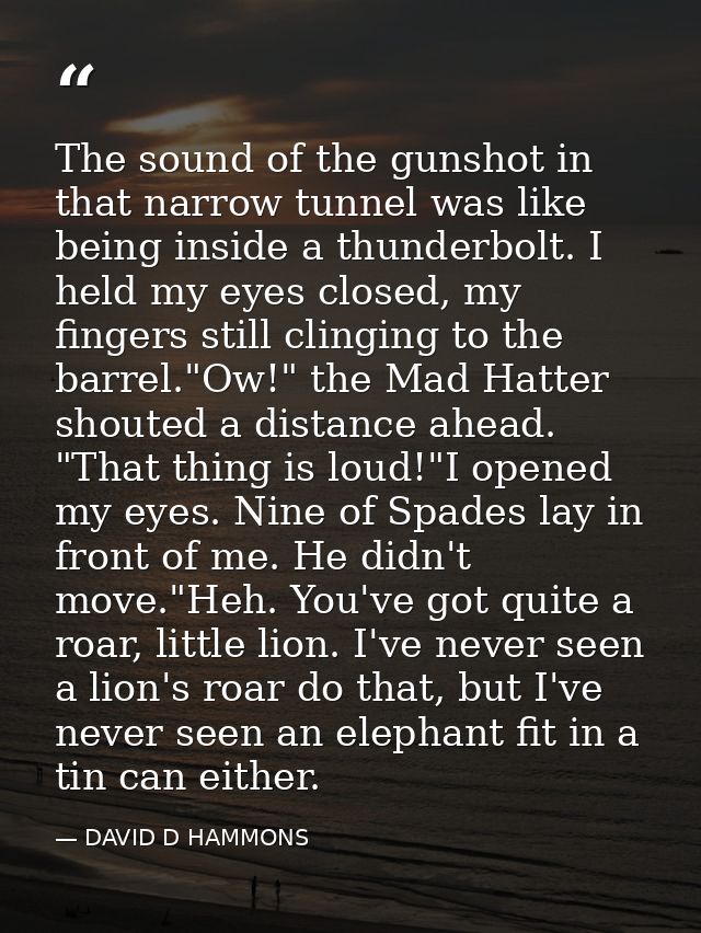 The sound of the gunshot in that narrow tunnel was like being inside a thunderbolt. I held my eyes closed, my fingers st — DAVID D HAMMONS