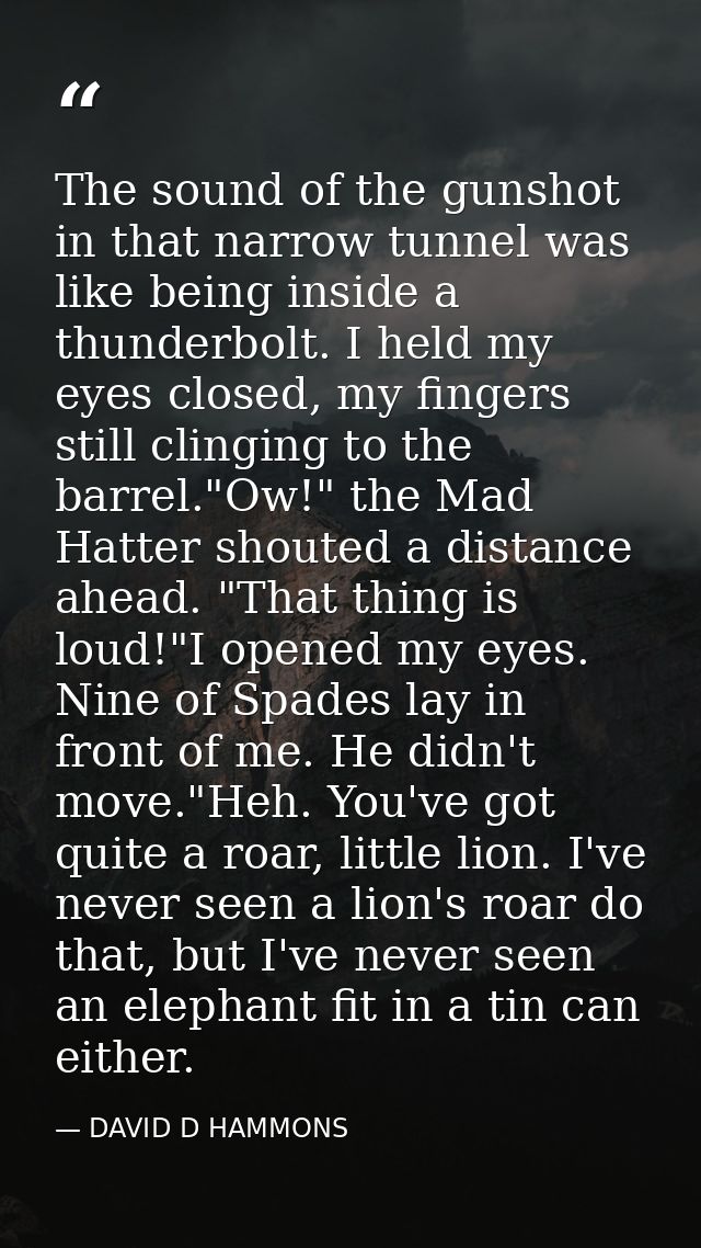 The sound of the gunshot in that narrow tunnel was like being inside a thunderbolt. I held my eyes closed, my fingers st — DAVID D HAMMONS