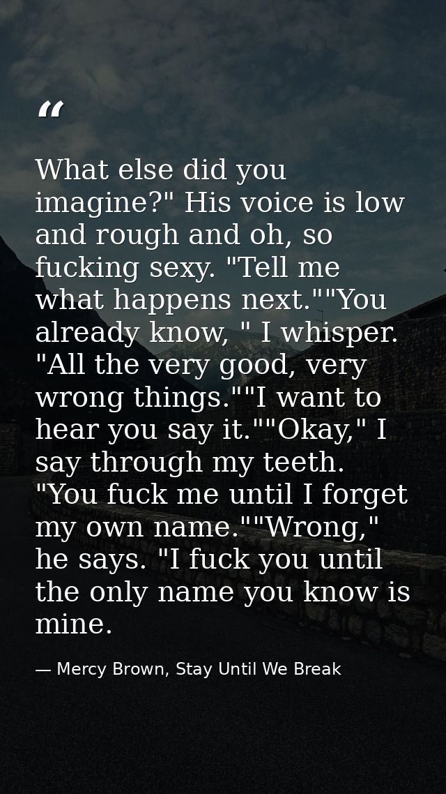 What else did you imagine?" His voice is low and rough and oh, so fucking sexy. "Tell me what happens next.""You already — Mercy Brown, Stay Until We Break