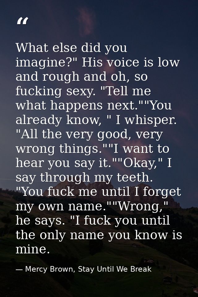 What else did you imagine?" His voice is low and rough and oh, so fucking sexy. "Tell me what happens next.""You already — Mercy Brown, Stay Until We Break