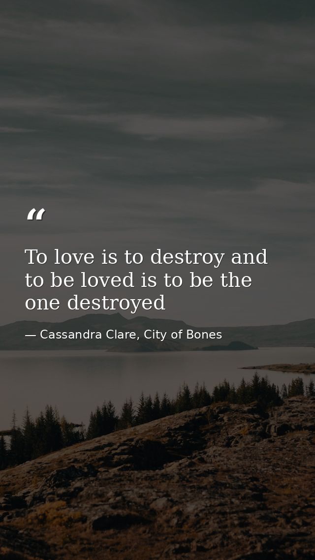 To love is to destroy and to be loved is to be the one destroyed — Cassandra Clare, City of Bones