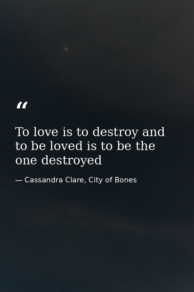 To love is to destroy and to be loved is to be the one destroyed — Cassandra Clare, City of Bones