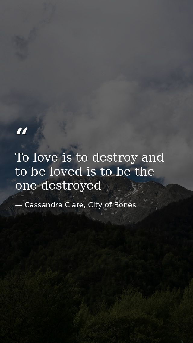 To love is to destroy and to be loved is to be the one destroyed — Cassandra Clare, City of Bones