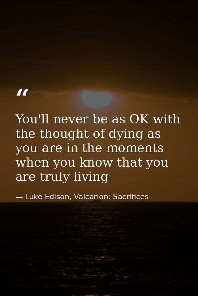 You'll never be as OK with the thought of dying as you are in the moments when you know that you are truly living — Luke Edison, Valcarion: Sacrifices