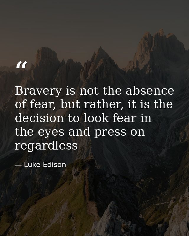 Bravery is not the absence of fear, but rather, it is the decision to look fear in the eyes and press on regardless — Luke Edison