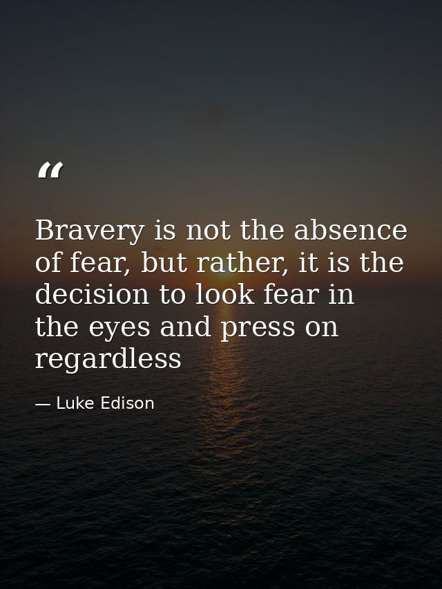 Bravery is not the absence of fear, but rather, it is the decision to look fear in the eyes and press on regardless — Luke Edison