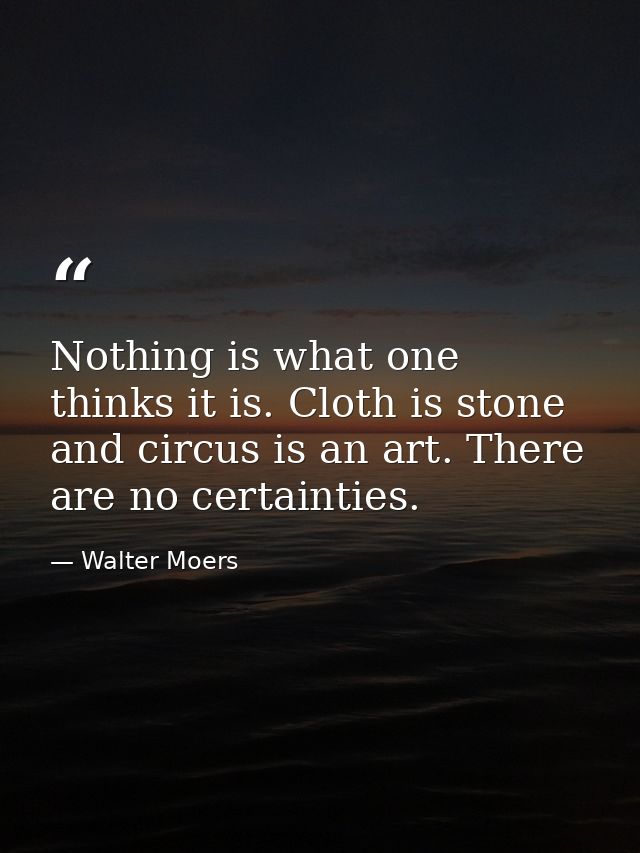 Nothing is what one thinks it is. Cloth is stone and circus is an art. There are no certainties. — Walter Moers
